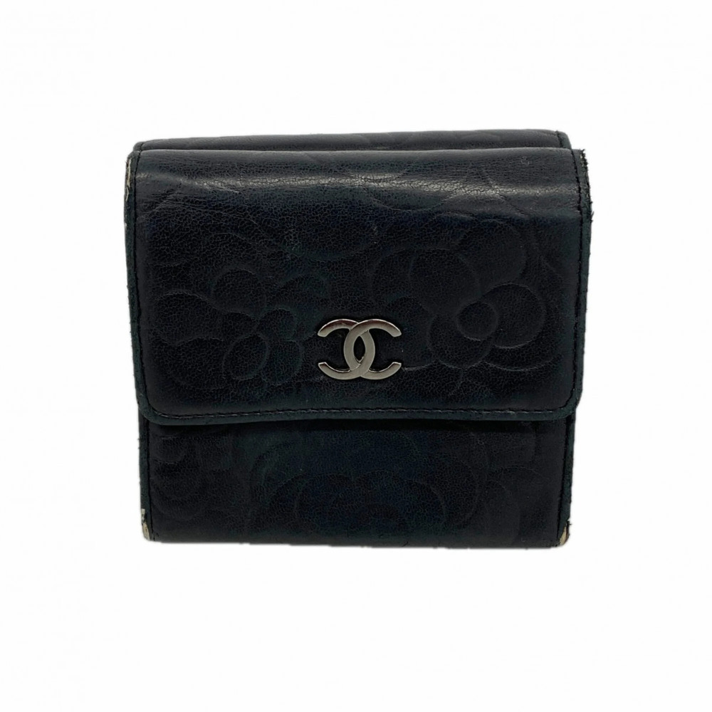 CHANEL Black Lambskin Leather Wallet